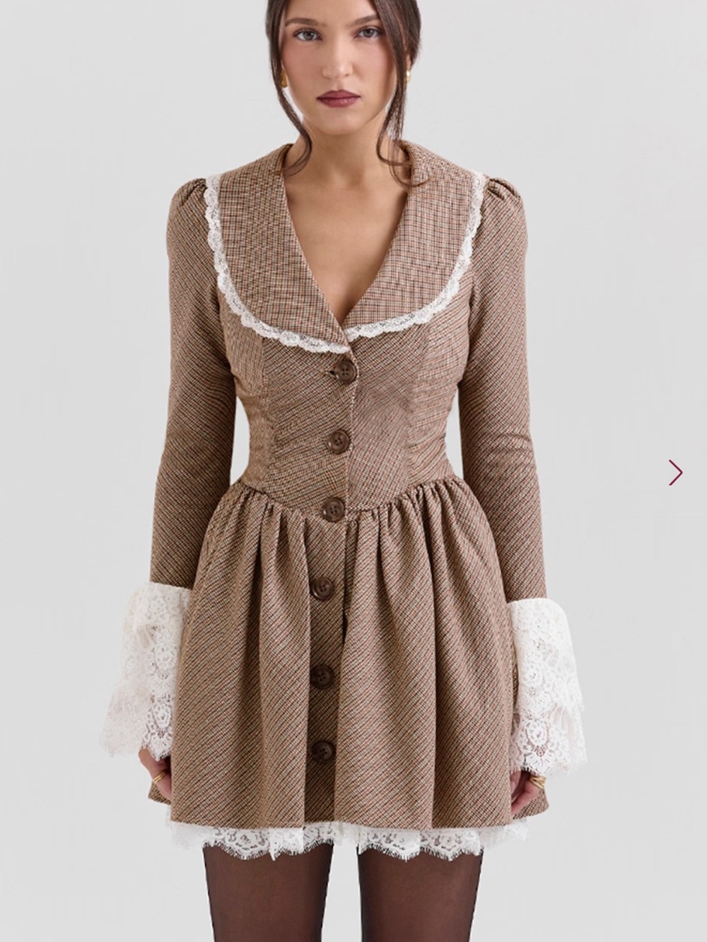 House of CB Sable Brown Puppytooth Check Mini Dress